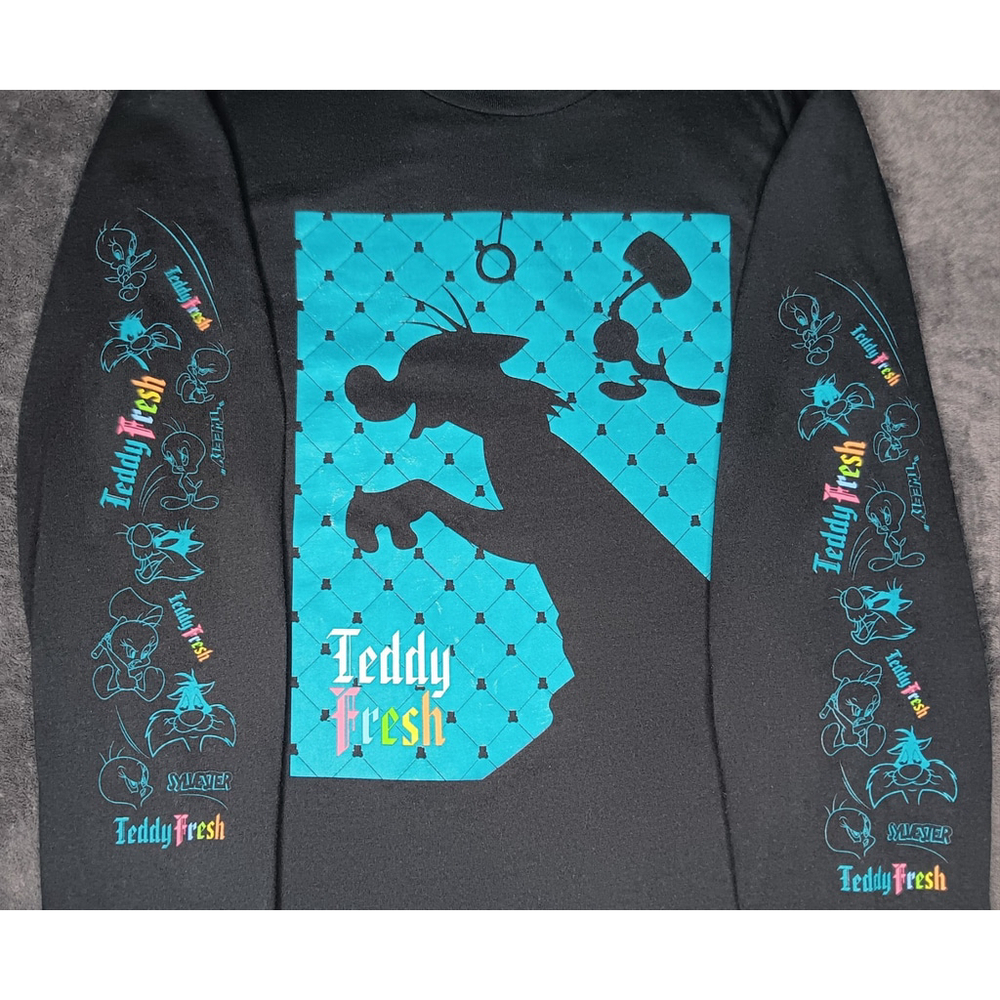 Teddy Fresh x Looney Tunes Adult Small T-shirt Oversized Black Sylvester Tweety - Picture 4 of 8
